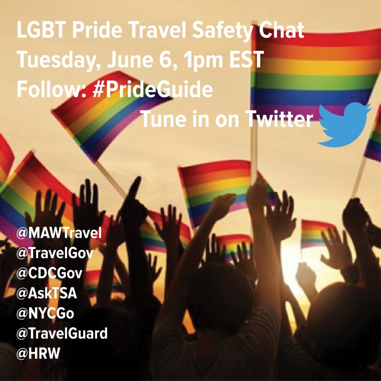 LGBT pride travel safety Twitter chat Tuesday, June 6, 1pm ET; follow #prideguide 